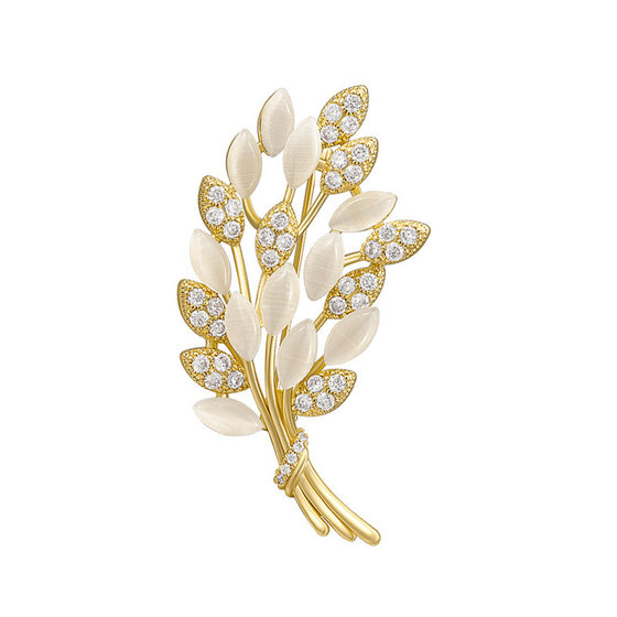 Cat's Eye Stone Wheat Ear High-end Brooch Women's Design Sense Niche Luxury Internet Popular Anti-glare Corsage Pin Buckle Accessories