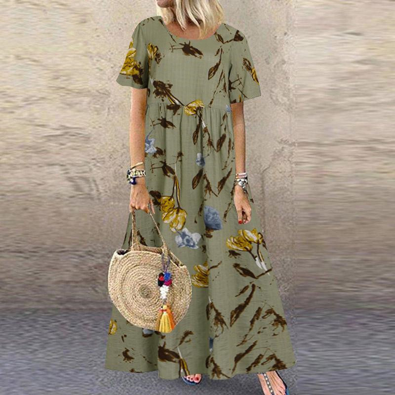 2022 Amazon Wish independent station popular women's vintage floral print short sleeve round neck dress