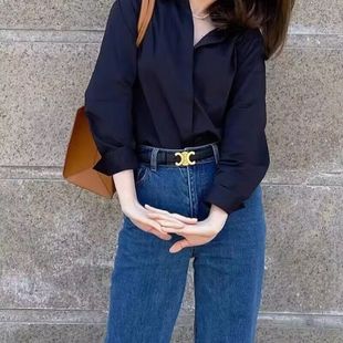 All-match genuine leather simple thin belt women's decorative high-end alloy smooth buckle waist decoration fashion light luxury belt wholesale
