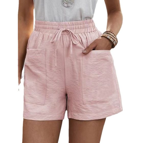 European and American Cross-border wish Summer Women's New Loose Linen Casual Shorts Pocket Solid Color Large Size High Waist Wide Leg Pants