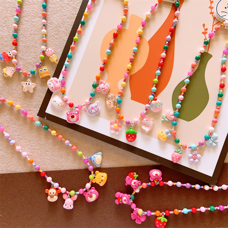Korean Children's cute resin colorful cartoon character necklace girls' summer multi-accessories hanging chain parent-child decoration