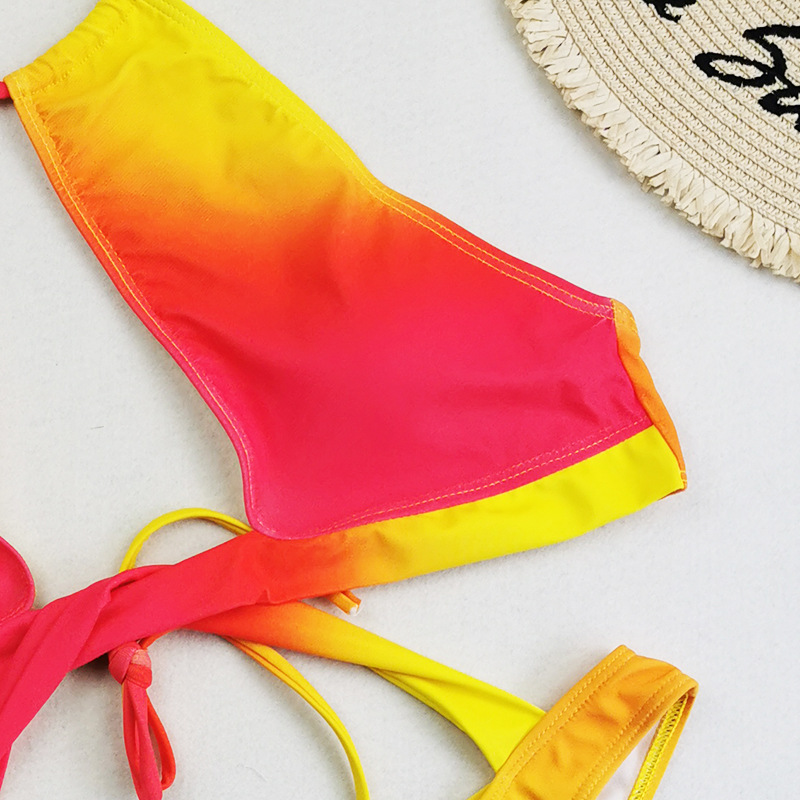 2024 New Large Size European and American Swimsuit Gradient Sexy Cross Gather One-piece Swimsuit