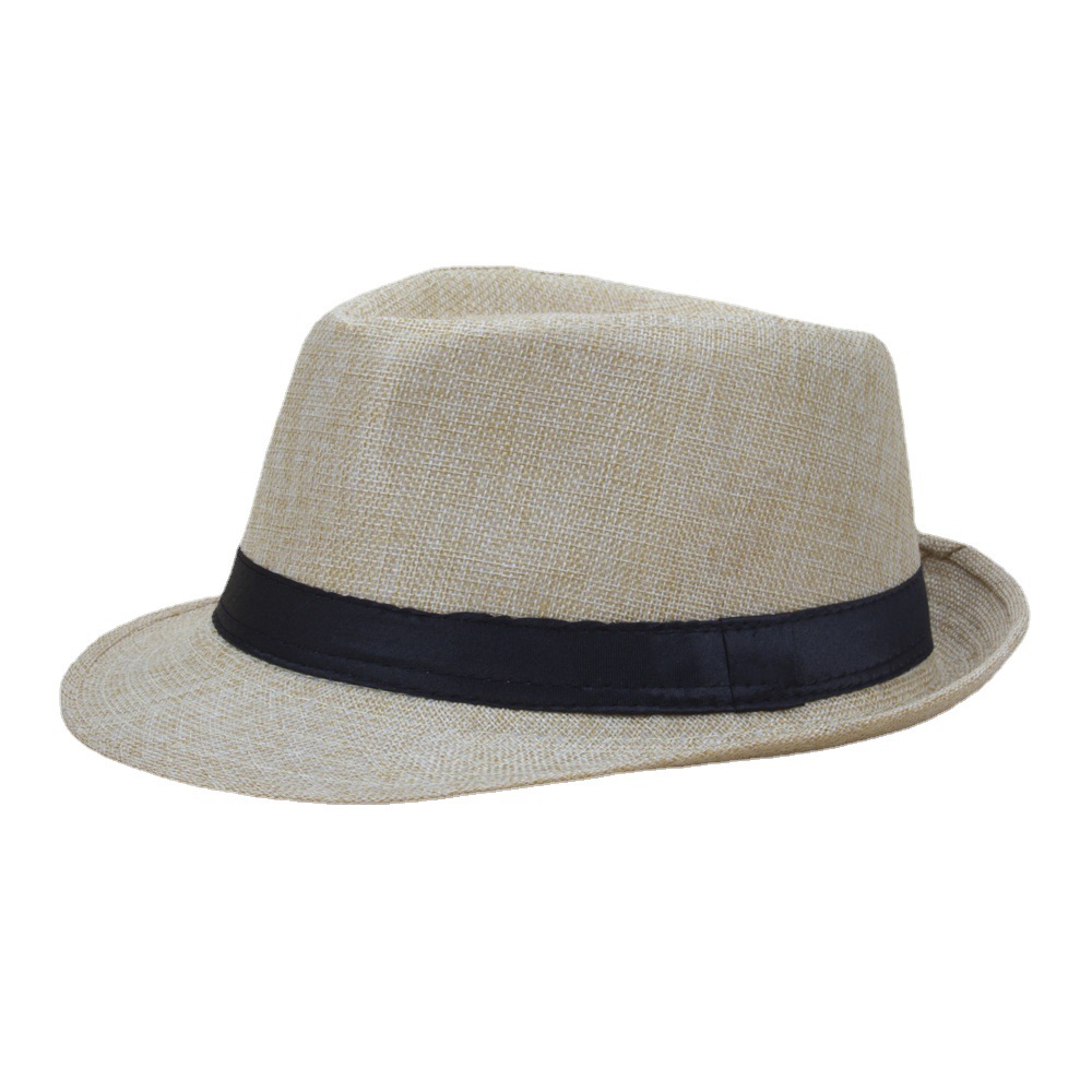 Spring and Summer Breathable Top Hat Woven Sunscreen Hat Japanese and Korean Temperament Large Brim Sun Hat Men's Jazz Hat Curled Sun Hat