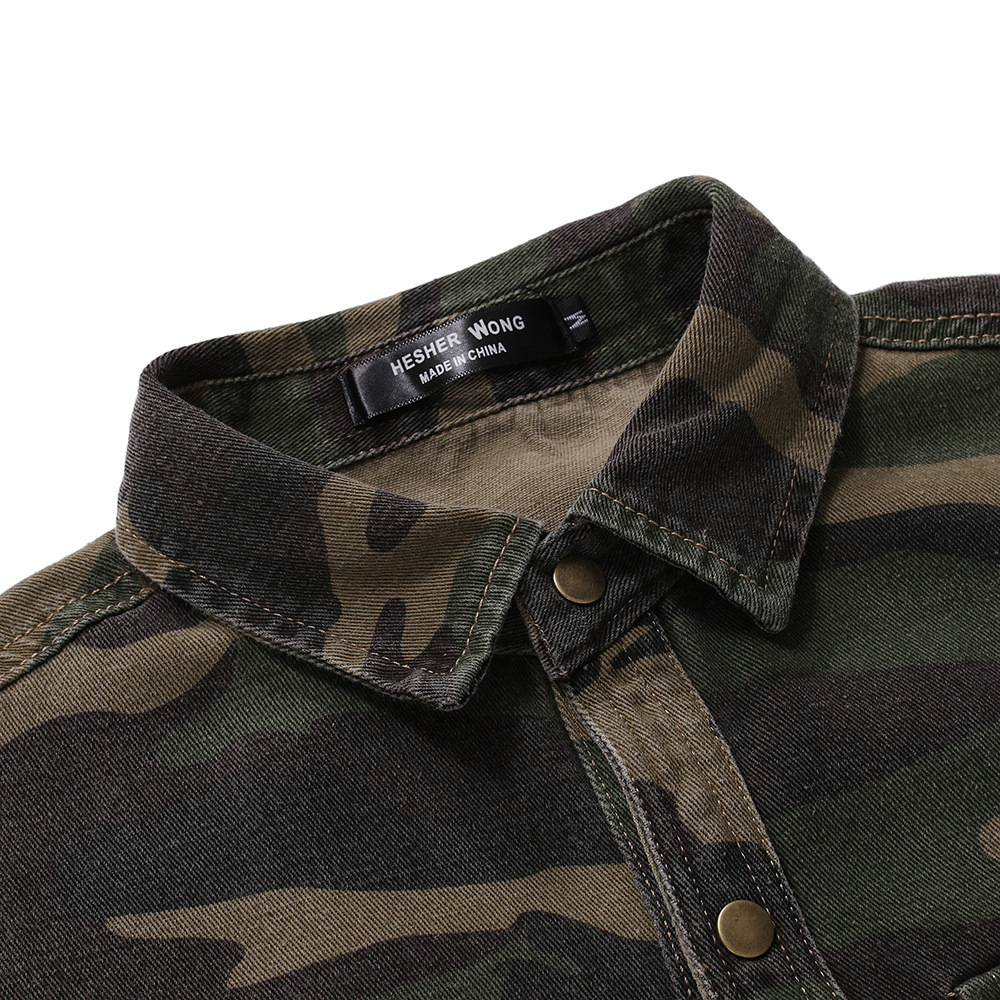 Foreign trade AliExpress wish men's army green camouflage Denim shirt outdoor mountaineering Denim top 3311