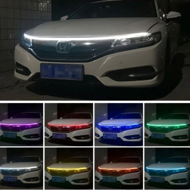 Car through-type day running light Hood lamp atmosphere led light guide strip magic light cover lamp start scanning light bar