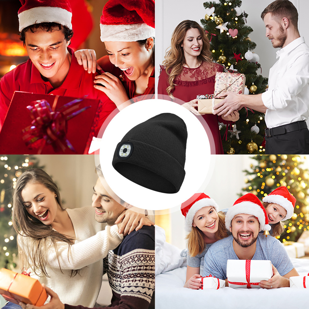 Amazon Riding Lighting Luminous Head Lights Christmas Hat Multi-color Optional night running night fishing led light knitted hat
