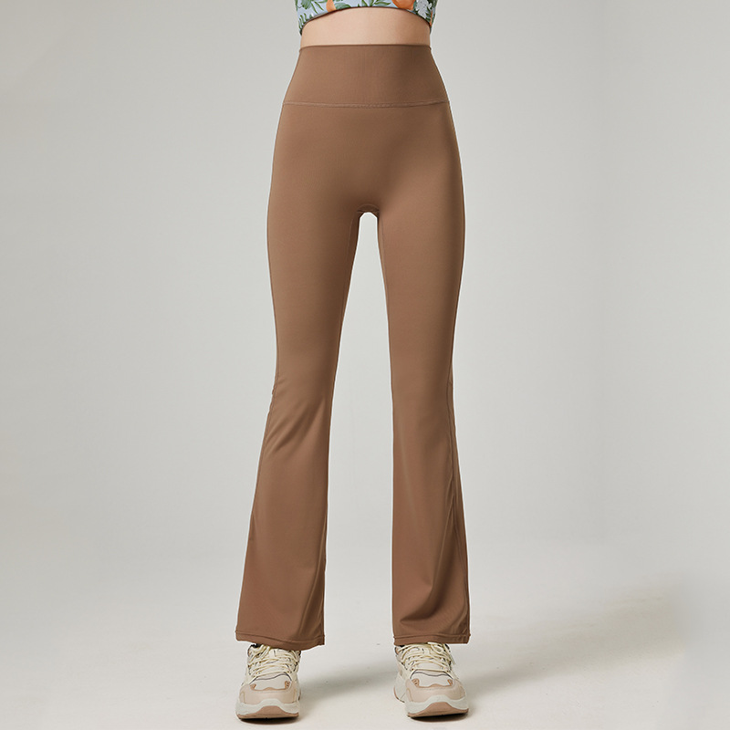 High Waist Hip-lifting Slim Flared Pants Women's Fitness Yoga Sports Dance Dipped Wide Leg Micro-pants Belly-closed for Summer