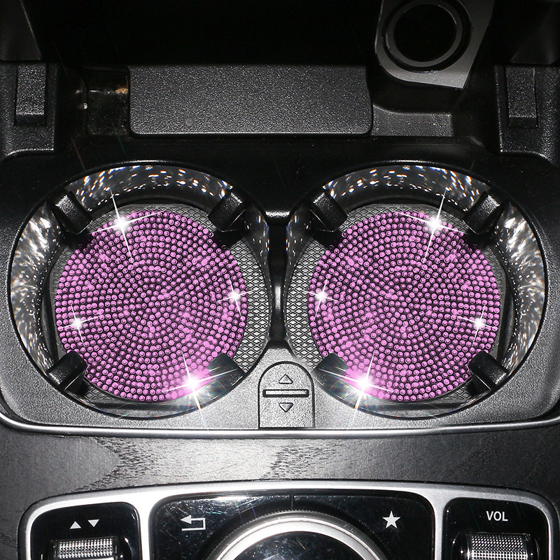 Diamond-embedded car water cup mat car storage tank mat car interior decoration round silicone non-slip mat soft glue full Diamond