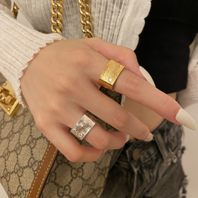 wish速賣通亞馬遜新款方形金色戒指外貿金屬質感時尚開口男女指環