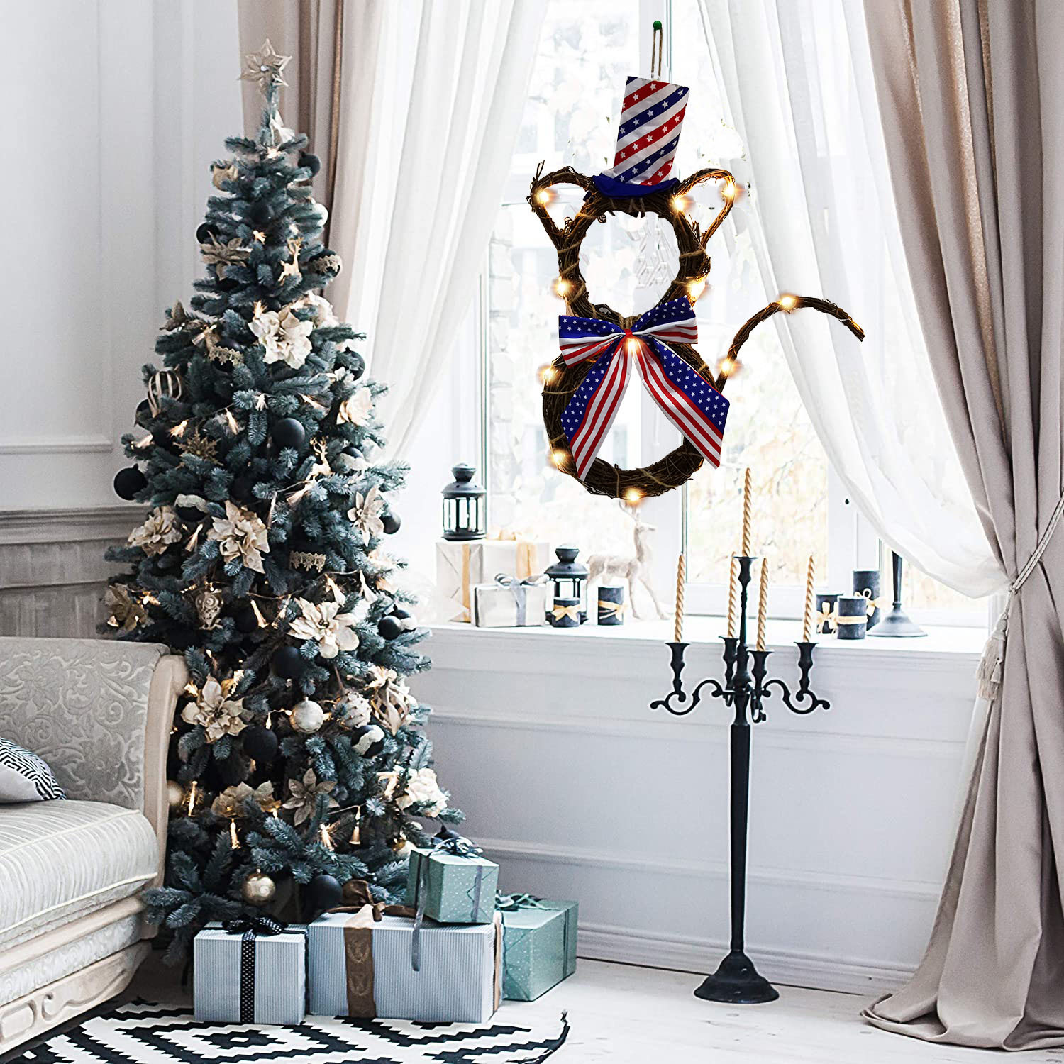 2023 American National Day party decoration American flag Independence Day cat rattan ring decoration wholesale