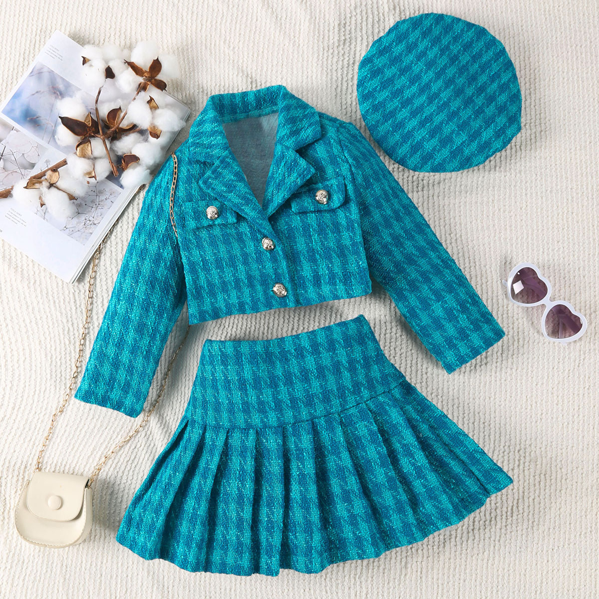 Children's clothing cross-border foreign trade girls' Plaid Lady sweet Chanel style thickened suit skirt + hat AliExpress