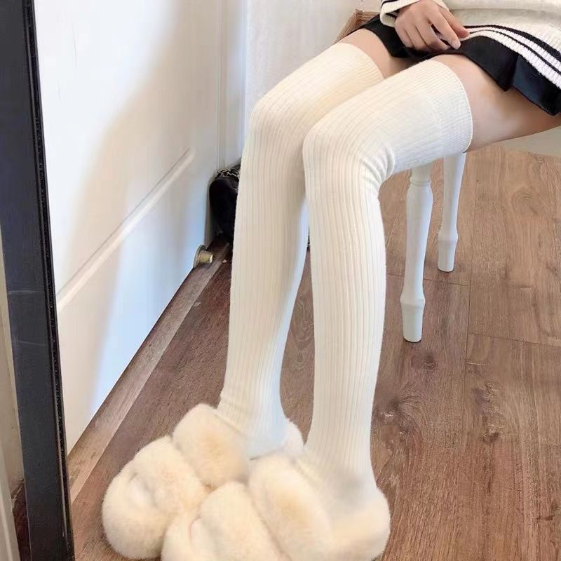 大腿襪過膝長筒襪女加厚純棉加長版高筒襪顯瘦豎條紋保暖護膝襪