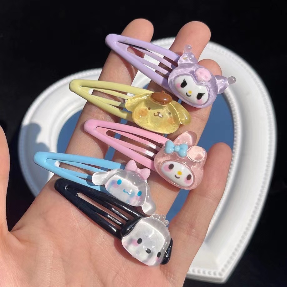 Sanrio Cute Transparent BB Clip Yugui Dog Kulomi Cartoon Student Girl's Heart Bangs Clip Japanese Hairpin