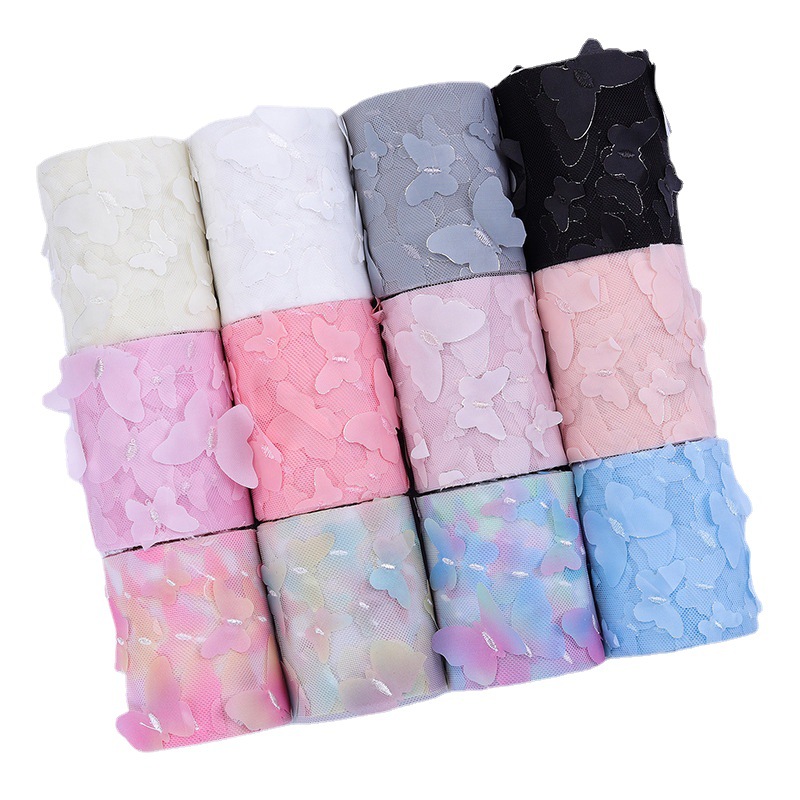 6cm/8cm/10cm/12cm * 10 code color three-dimensional embroidery butterfly doll yarn diy hair accessories material ribbon