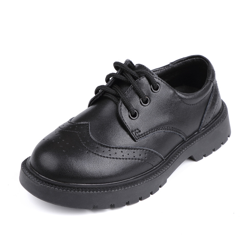 Genuine Leather Boys Black Leather Shoes Performance Shoes Children's Black English Style Student Shoes 2023 Boys Small Leather Shoes Soft Sole