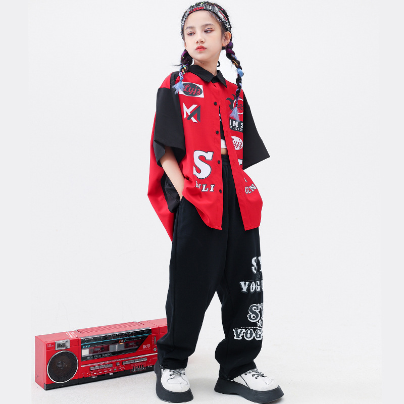 街舞兒童潮服套裝男女童嘻哈寬鬆短袖少兒潮牌童裝hiphop演出服夏