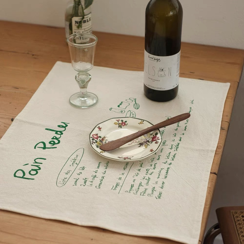 ins Style French Printed Placemat Korean Blogger Same Style Retro Blue and Green Letter Background Cloth Handwritten Cover Towel