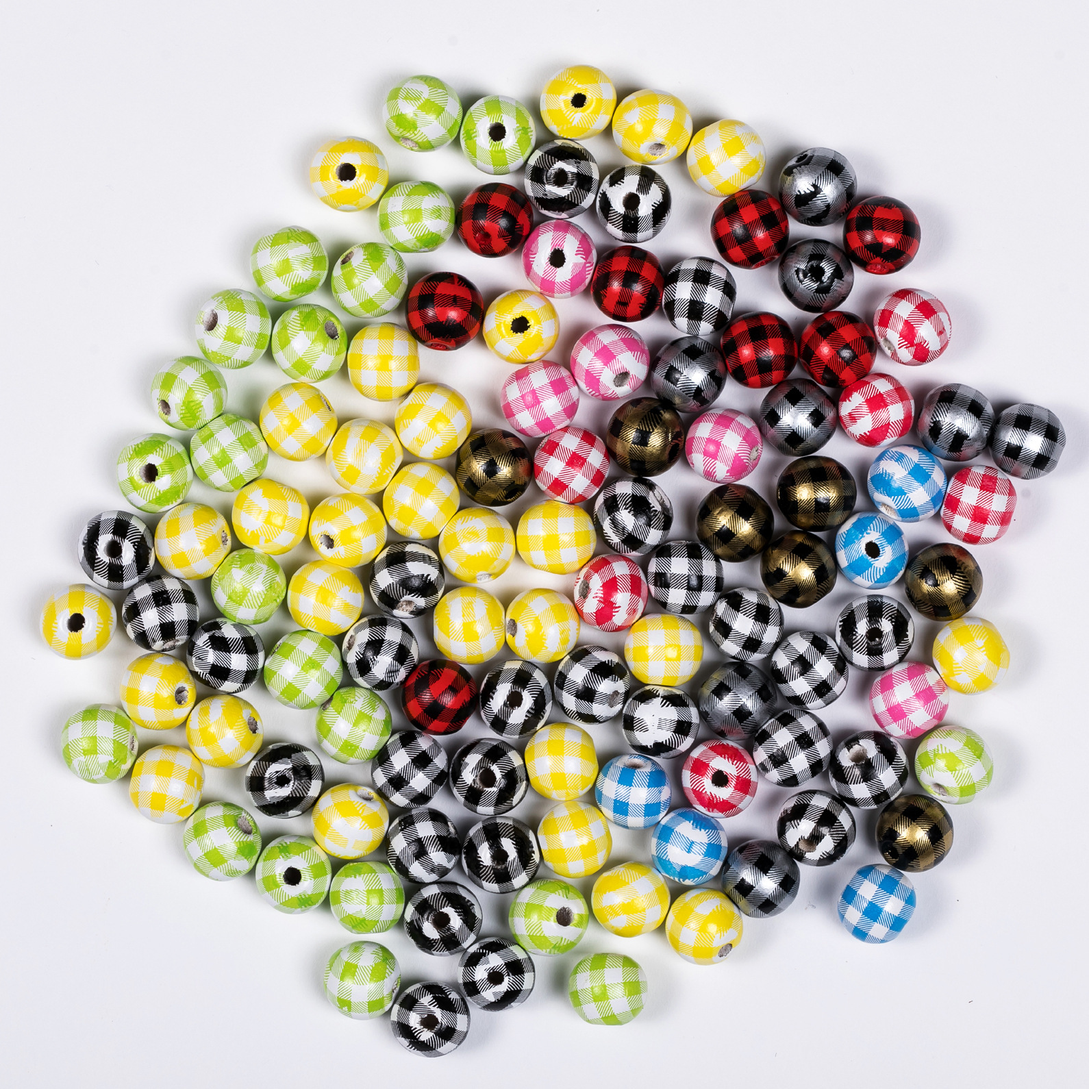 Spot 16mm color wooden beads Amazon children's beads lattice wooden beads loose beads wooden beads diy 2021.5 new product