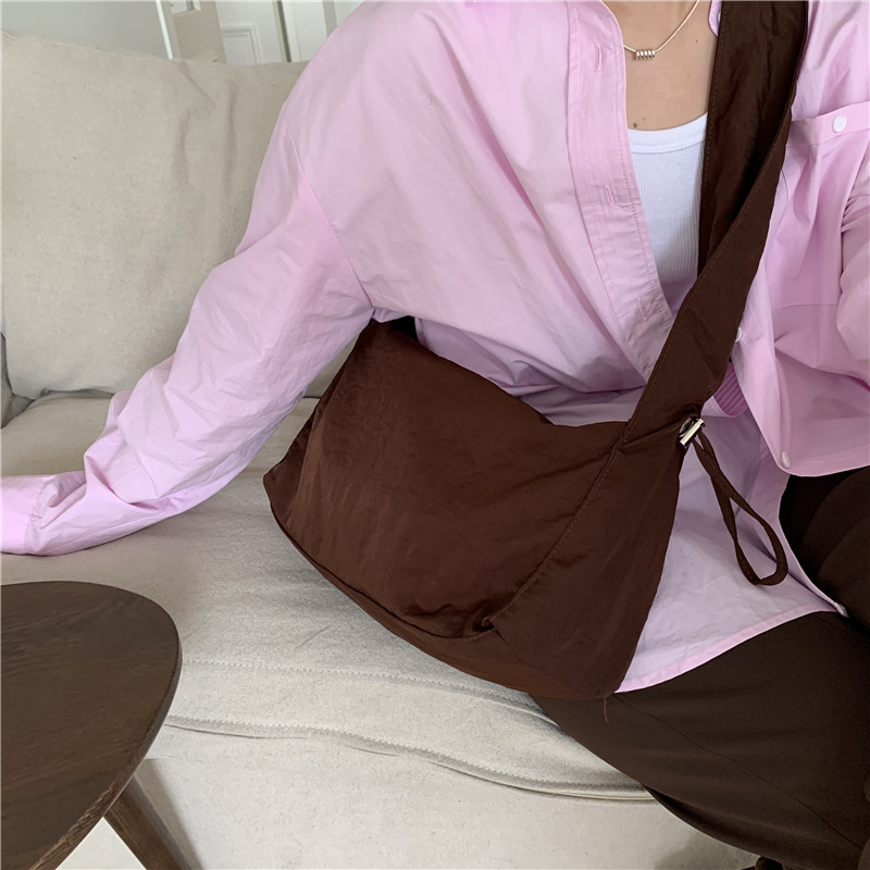 Canvas Bag Women's Korean-style Single-shoulder Pleated Drawstring Canvas Bag Small Fresh Artistic Solid Color Portable Crossbody Casual Women's Bag_voghion.com