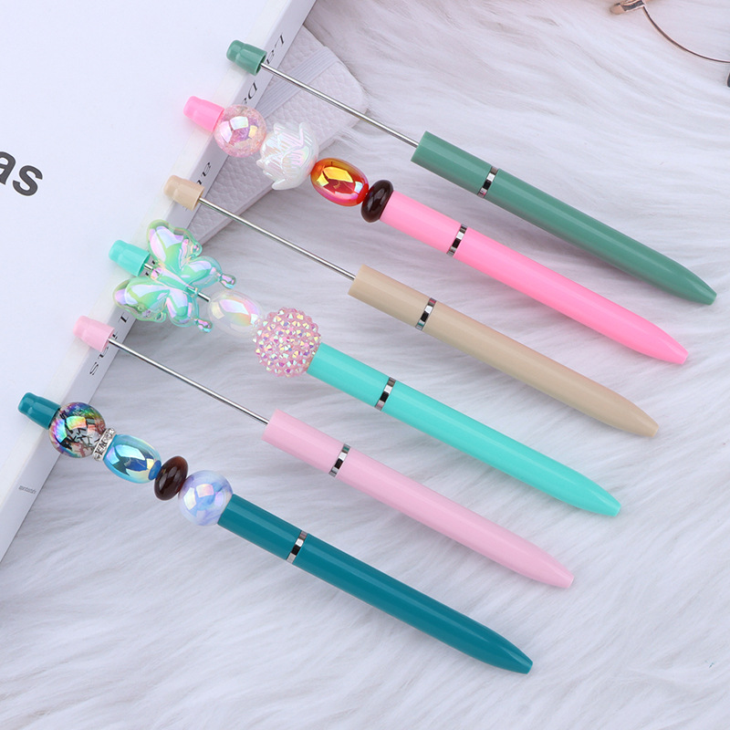 in stock wholesale creative diy plastic beaded ball pen handmade beaded printable personalized beaded ball pen