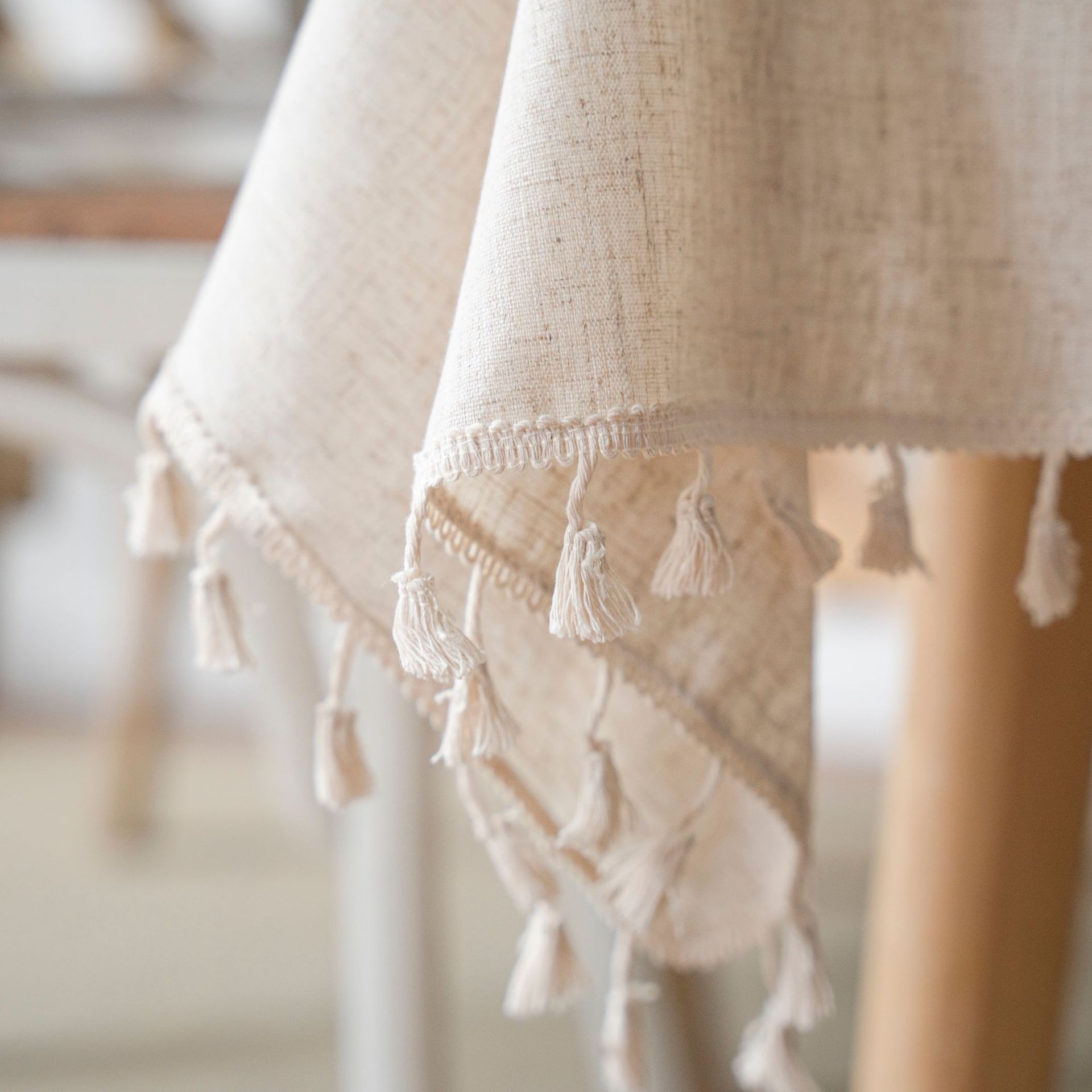 Cloth Daddy Nordic Plain Color Polyester Linen Tassel Tablecloth Simple Imitation Slub Linen Washable Square Dining Table Coffee Table Cover Cloth