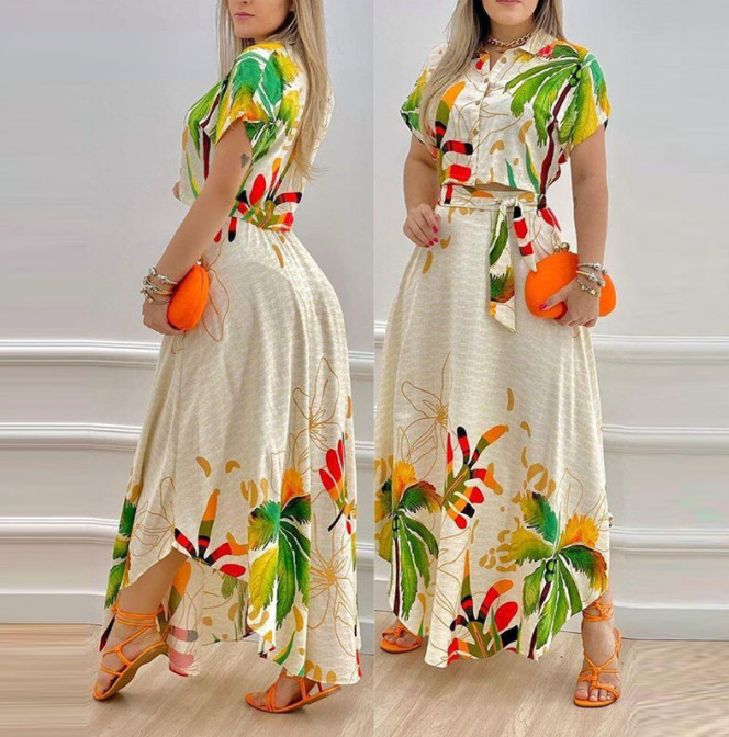 2022 Amazon European and American new fashion positioning printing skirt suit a large number of in stock