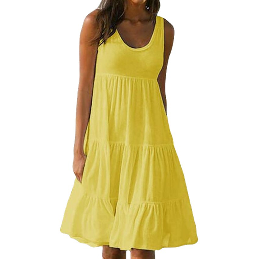 S--5XL imitation Cotton spot version women's fashion casual loose beach dress summer sleeveless long dress women