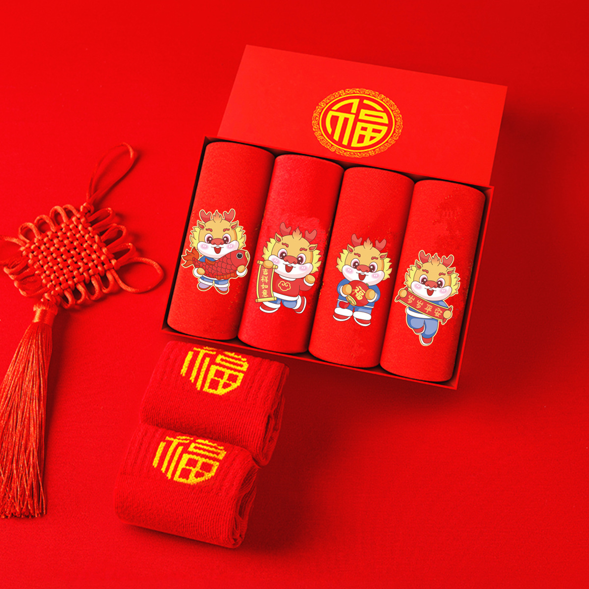 Year of birth boys' underwear pure cotton children's underwear Red 13 middle and big children teenagers Dragon year boxers 12 years old