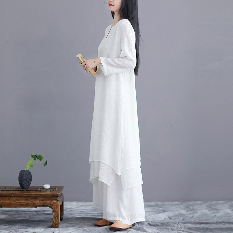 One-piece delivery fairy artistic Chinese style Tencel cotton and linen tea clothes two-piece yoga clothes Zen dance clothes suit women