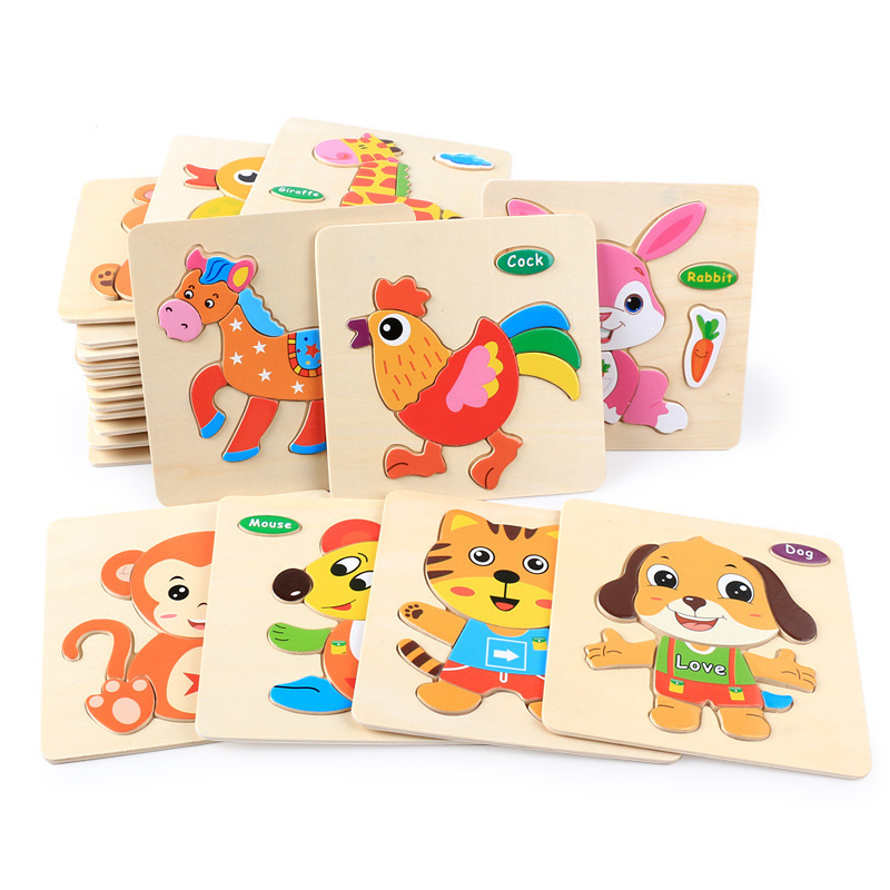 Wooden children's jigsaw puzzle early education puzzle building blocks 3d three-dimensional children's toys for boys and girls hand-held jigsaw puzzle board