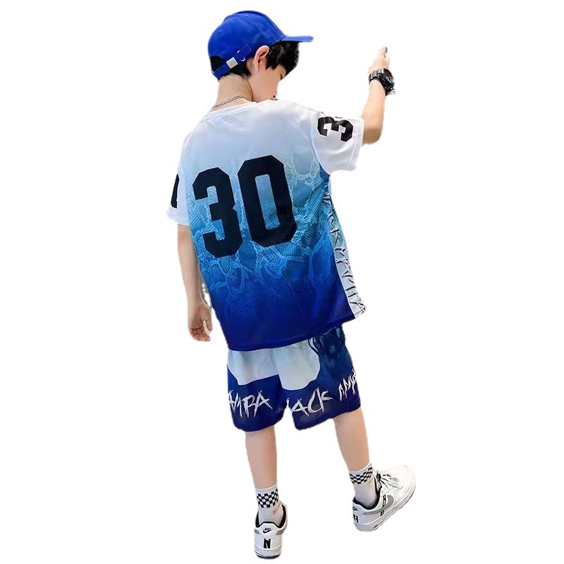 Summer Children's Fashion Loose Casual Ball Suit Boy's Gradient Short-sleeved Five-point Pants Sports Two-piece Set