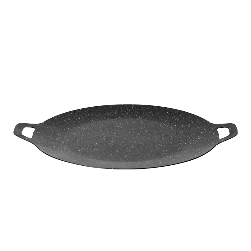 Korean style round iron plate grilled shrimp smooth non-stick baking plate teppanyaki outdoor picnic portable barbecue plate card stove Universal