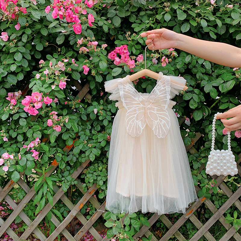 Butterfly Wings Girls Mesh Dress 2023 Summer New Baby Girl Princess Dress Piece Dress on Sale