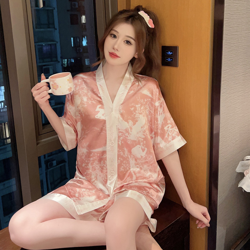 氷糸パジャマ女性夏半袖ネット紅風は春夏氷糸家庭服セットを着ることができる|undefined