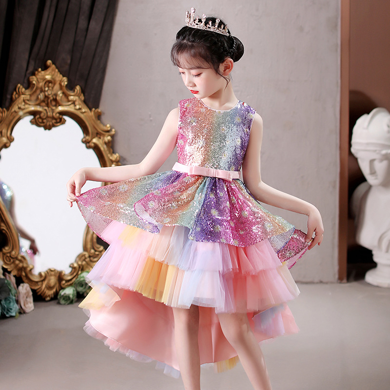 Children's Dress Tailing Princess Dress Spot Pink Girl's Dress June 1 Performance Dress Summer Girl's Dress