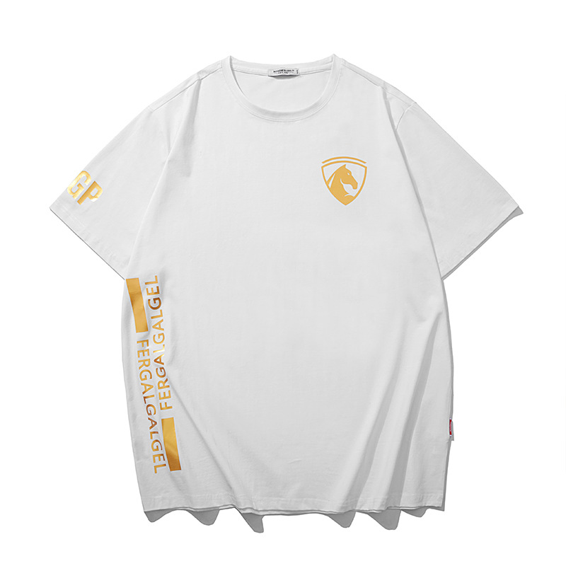 Trendy Brand Large Size Printed T-Shirt Summer Loose Bronzing Printed Three-Color Optional Fatty T-Shirt Large Base Shirt T6159