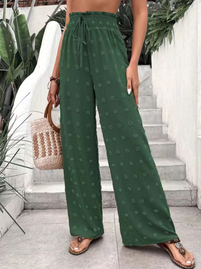 2023 European and American Foreign trade new casual micro elastic loose high waist jacquard casual pants wide leg pants trousers for women