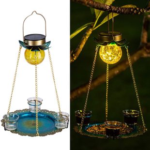 Cross-Border Solar Bird Feeder Solar Decorative Light for Feeding and Water Dual Use