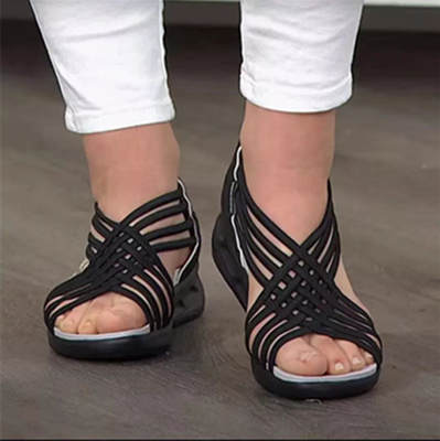 Manufacturer in stock plus size peep toe Roman women's sandals 2023 new foreign trade cross-border low-top wedge sandals