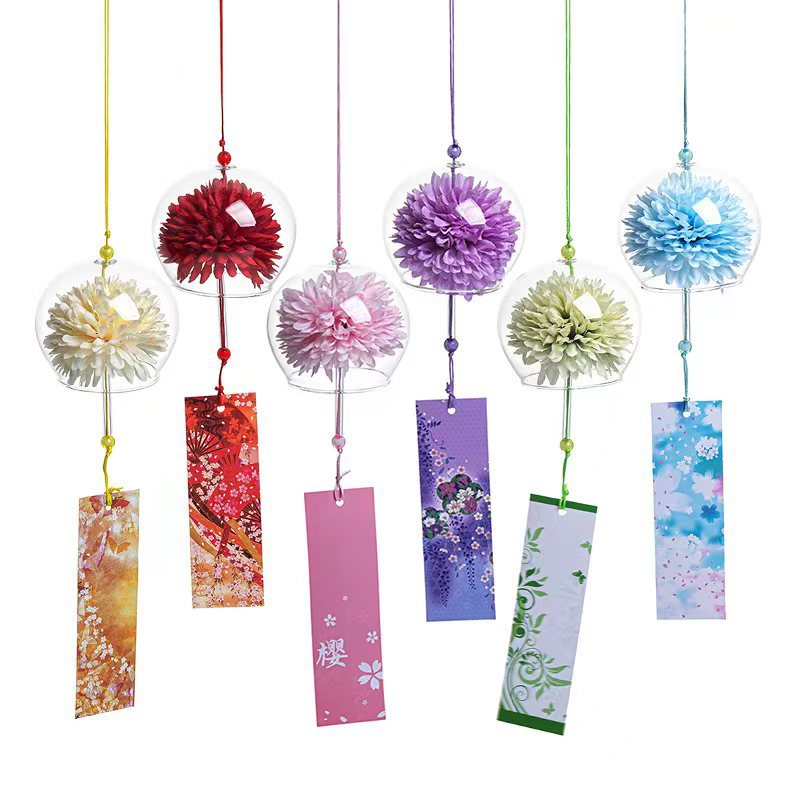 Flower wind chimes Japanese style glass outdoor waterproof card celebration artificial flower glass cover ornaments decoration scenic spot gift