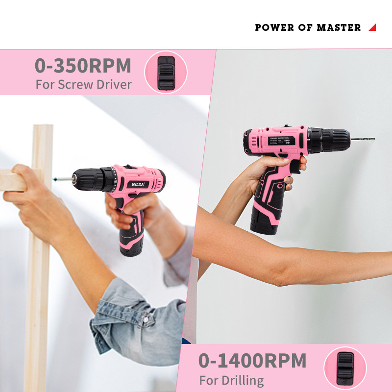 Rechargeable pink hand drill impact drill household suit lithium multi-function electric screwdriver repair tool