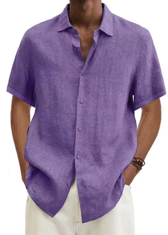 2023 AliExpress wish Amazon Explosions Summer V-Neck Button Cotton Linen Solid Color Men's Trendy Shirt Shirt Men