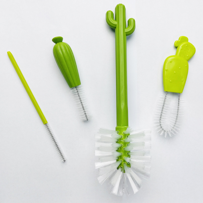 Cactus Bottle Brush suit Multifunctional Cactus Cup Brush Baby Pacifier Brush Bottle Cleaning Brush Suction Tube Brush