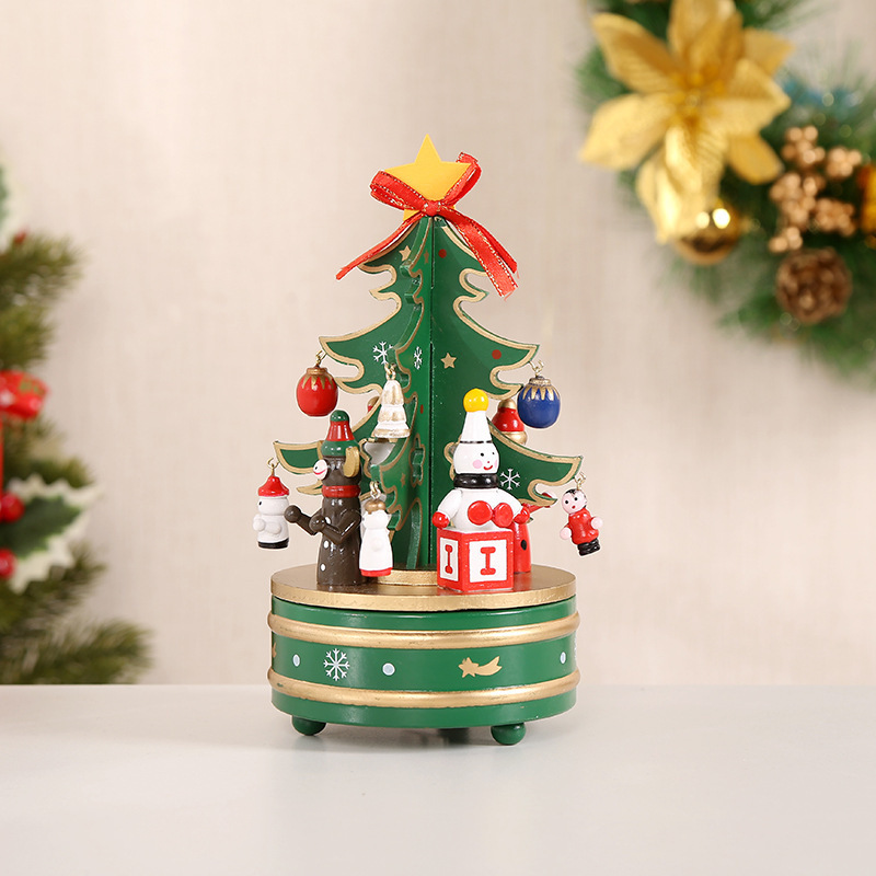 クロスボーダークリスマス装飾品クリスマスツリーオルゴール木製オルゴール置物diyショーウインドー装飾置物|undefined