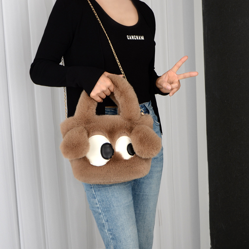 Autumn and Winter Plush Bag 2023 new cute big eye puppy tote bag shoulder bag crossbody oblique eye puppy bag