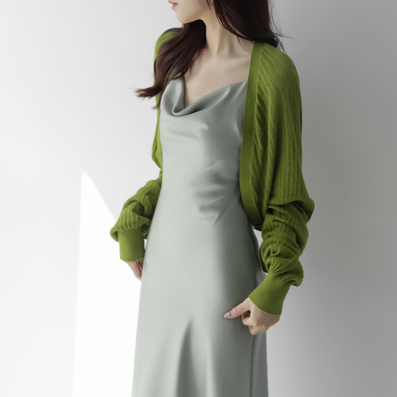 MZOMXO mulberry silk knitted cardigan for women 2024 Summer new batwing sleeve design sunscreen shawl for women