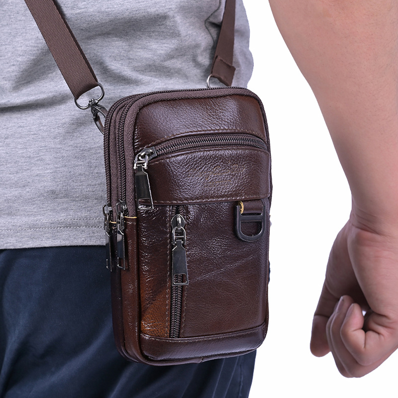 Men's Crossbody Bag Small Bag Men's Mini Shoulder Bag Genuine Leather Vintage Mobile Phone Bag Cowhide Waist Bag Multifunctional Bag