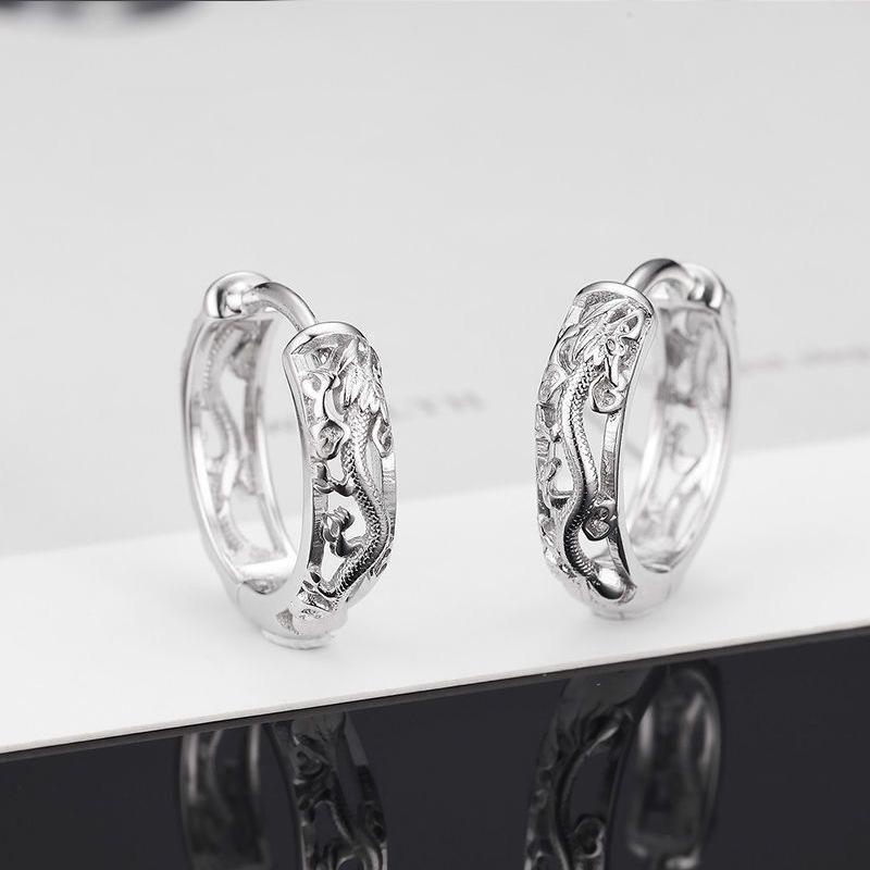 Plated S925 Pure Silver Dragon earrings men's single retro ethnic style earrings men's earrings 2021 new fashion ornaments