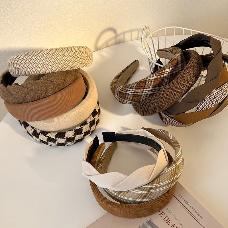 Autumn and Winter Retro Hong Kong-style High Cranial Top Maillard Hairband New Style Facial Hair Accessories High-grade Hair Bundle Plush Headband