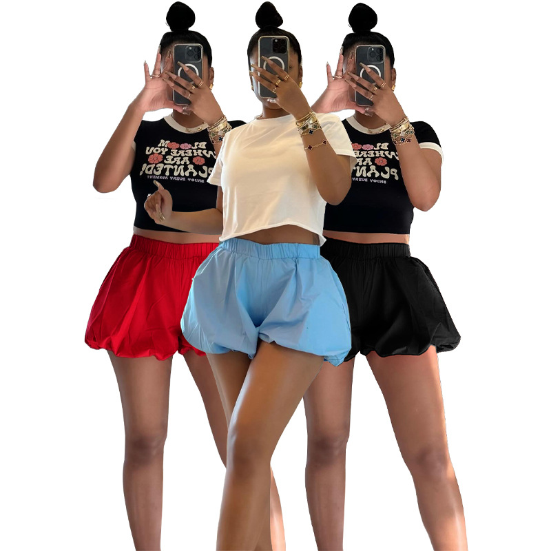 HR24053 European and American Women's Double-Layer Bubble Fluffy Strap Shorts Bubble Baddie SHORTS